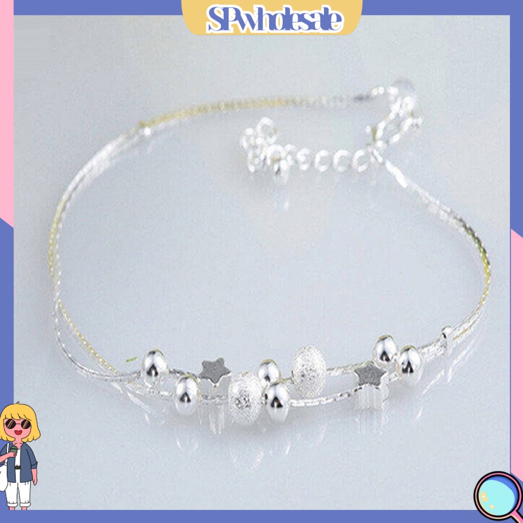 {SPwholesale} Vòng tay mạ bạc dạng chuỗi hạt hình ngôi sao thời trang cho nữ