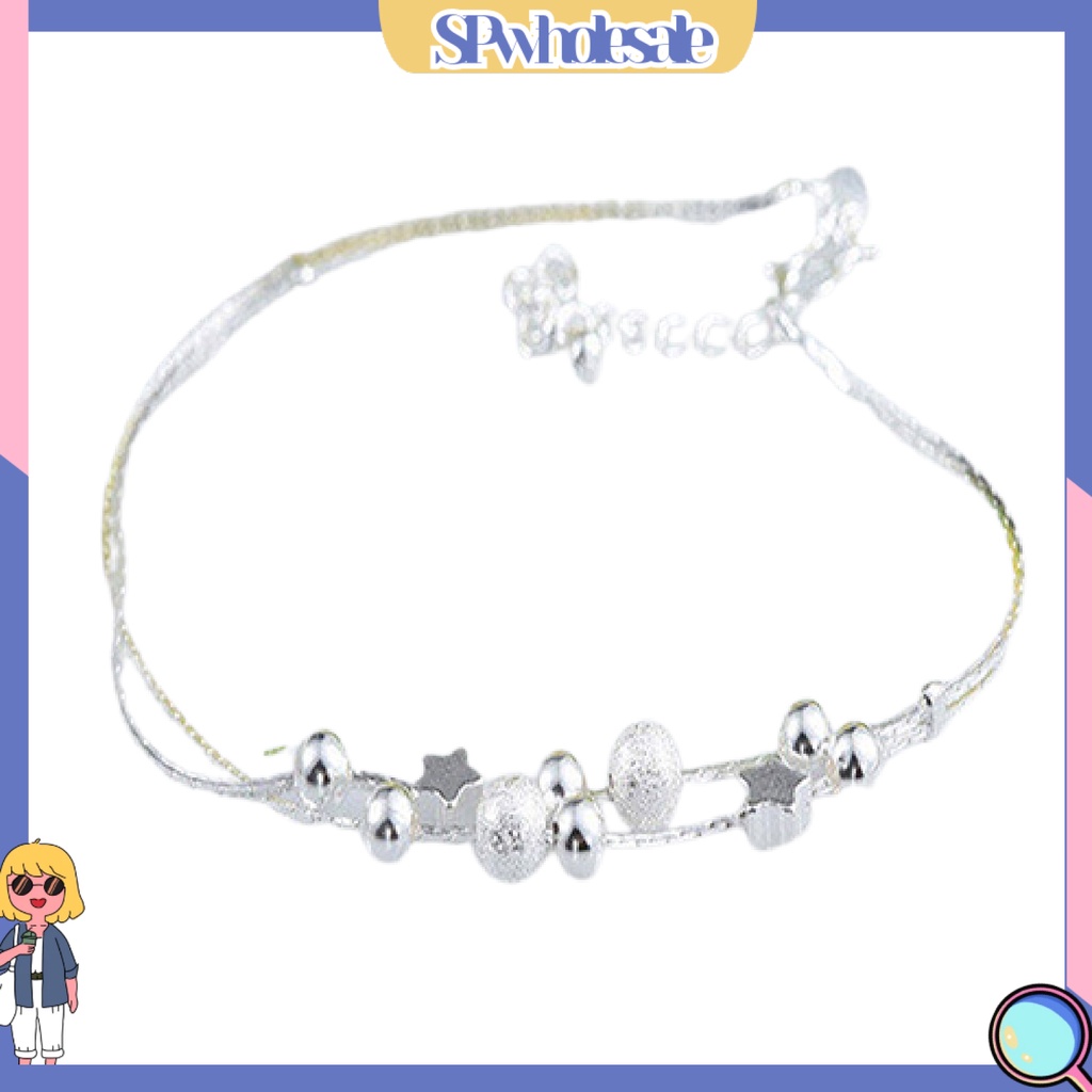 {SPwholesale} Vòng tay mạ bạc dạng chuỗi hạt hình ngôi sao thời trang cho nữ