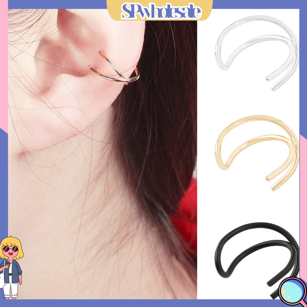 {SPwholesale} Bông tai dạng kẹp thiết kế hai lớp thời trang dành cho nữ