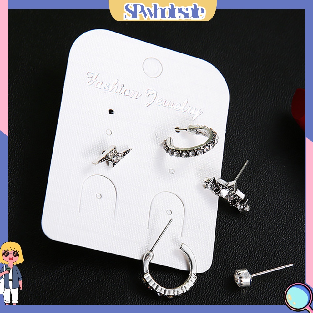 {SPwholesale} Bộ 5 Khuyên Tai Đính Đá Nhân Tạo Lấp Lánh Thiết Kế Sang Trọng Dành Cho Nữ