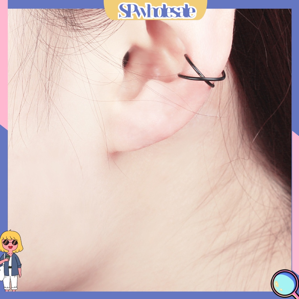 {SPwholesale} Bông tai dạng kẹp thiết kế hai lớp thời trang dành cho nữ