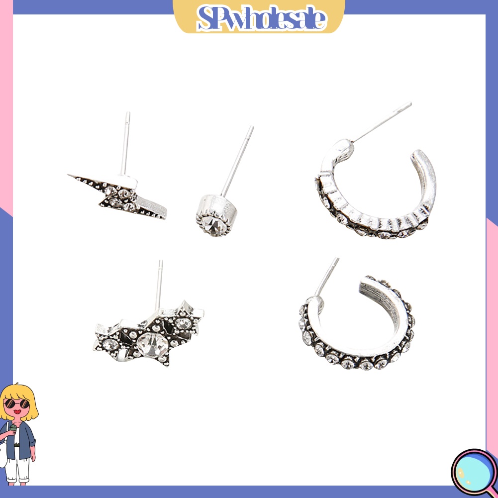 {SPwholesale} Bộ 5 Khuyên Tai Đính Đá Nhân Tạo Lấp Lánh Thiết Kế Sang Trọng Dành Cho Nữ