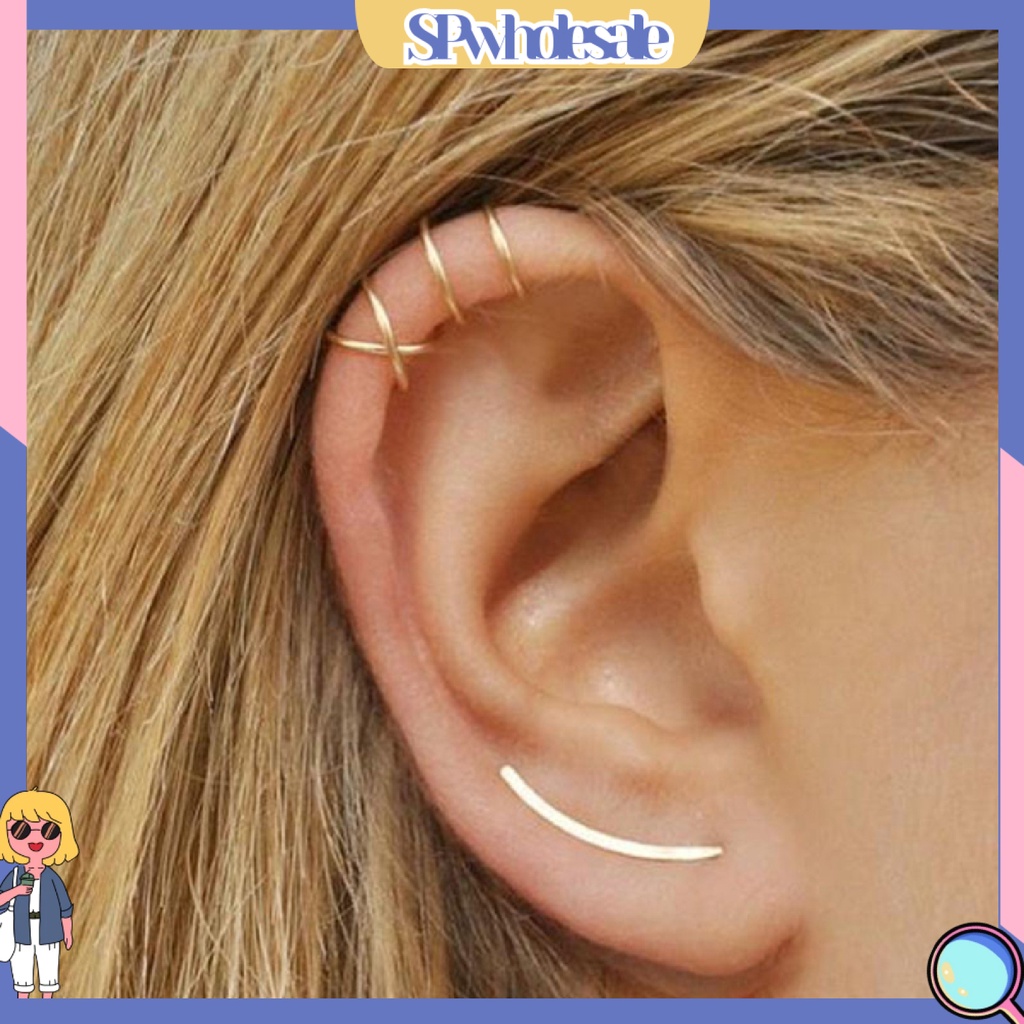 {SPwholesale} Bông tai dạng kẹp thiết kế hai lớp thời trang dành cho nữ