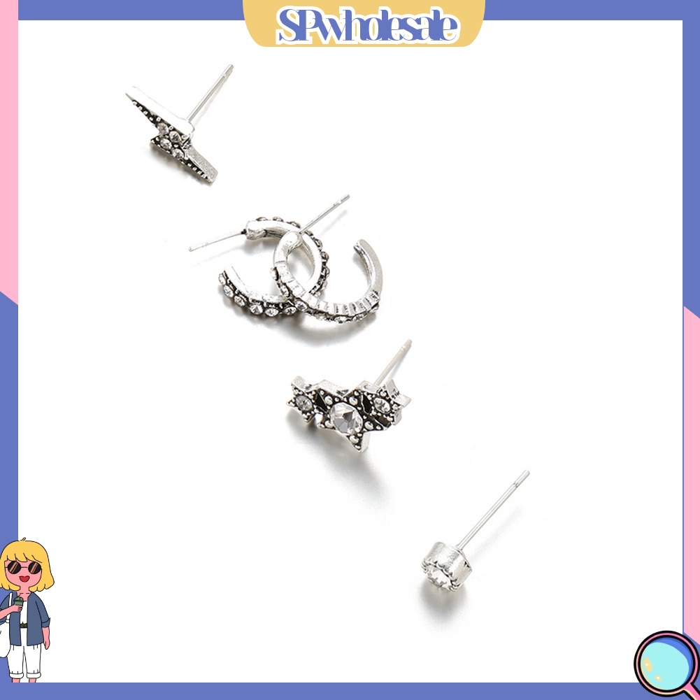 {SPwholesale} Bộ 5 Khuyên Tai Đính Đá Nhân Tạo Lấp Lánh Thiết Kế Sang Trọng Dành Cho Nữ