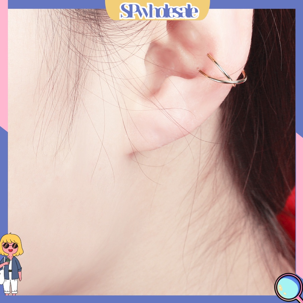 {SPwholesale} Bông tai dạng kẹp thiết kế hai lớp thời trang dành cho nữ