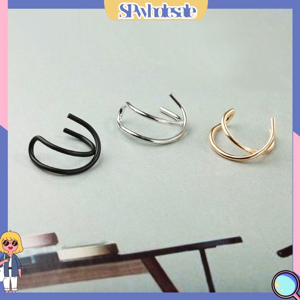 {SPwholesale} Bông tai dạng kẹp thiết kế hai lớp thời trang dành cho nữ