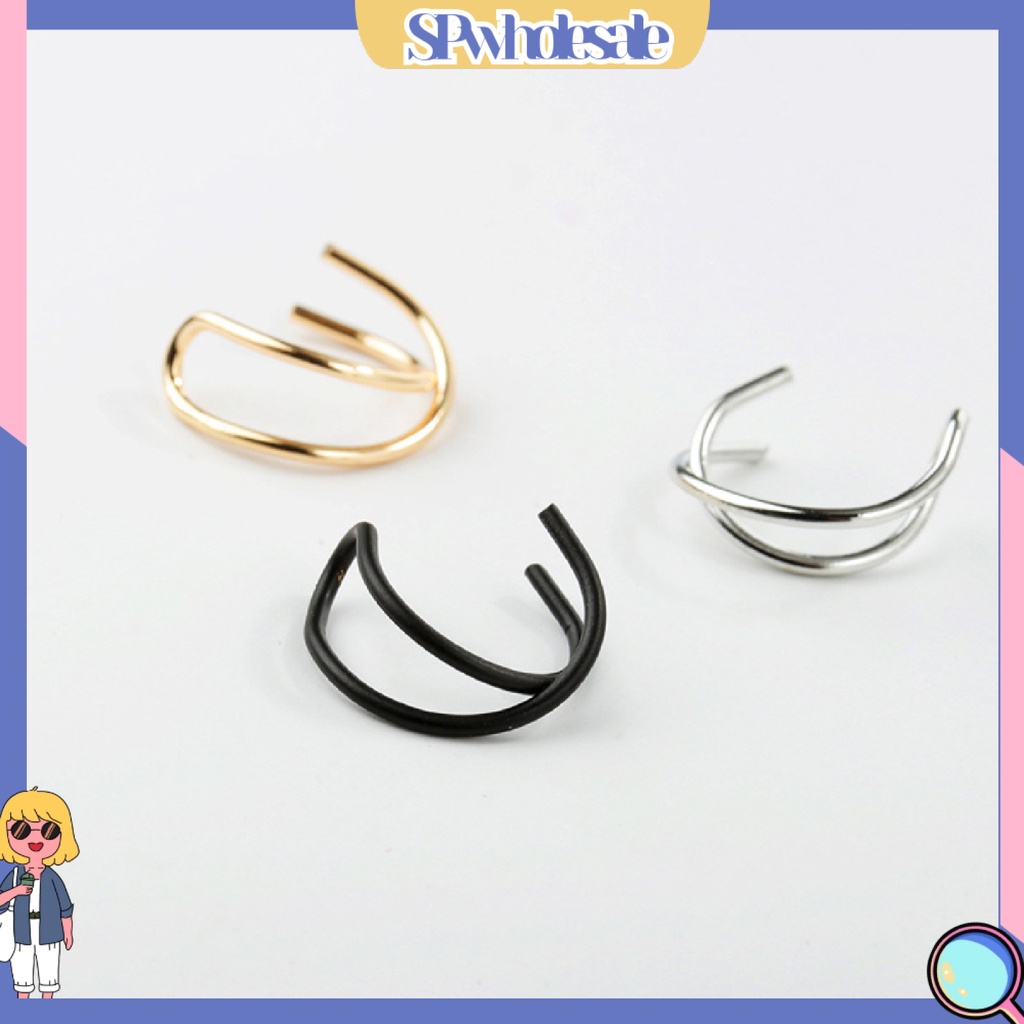 {SPwholesale} Bông tai dạng kẹp thiết kế hai lớp thời trang dành cho nữ