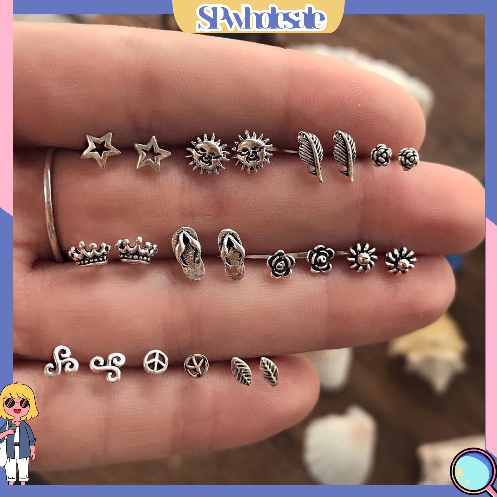 {SPwholesale} Set 11 đôi hoa tai kim loại hình lá phong cách Bohemian cho nữ