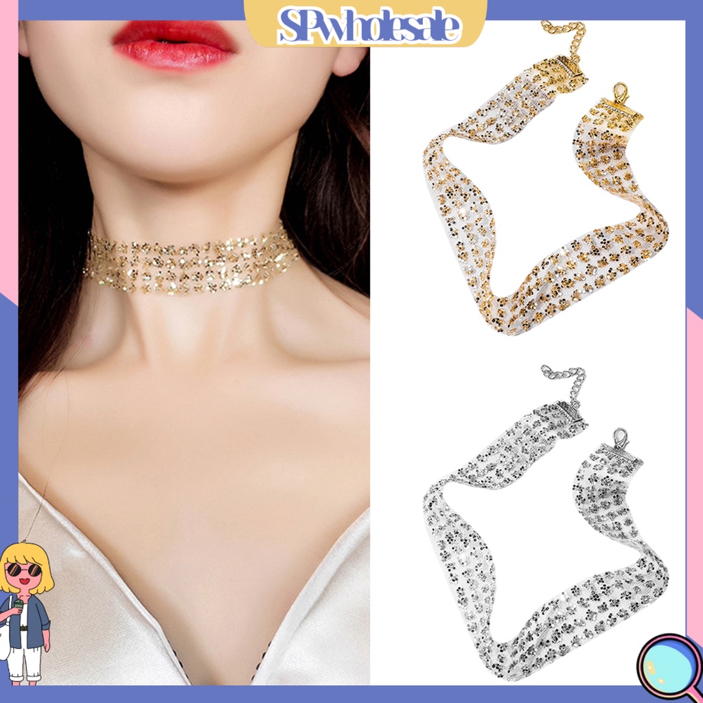 {SPwholesale} Vòng cổ choker đính kim tuyến lấp lánh thời trang cho nữ