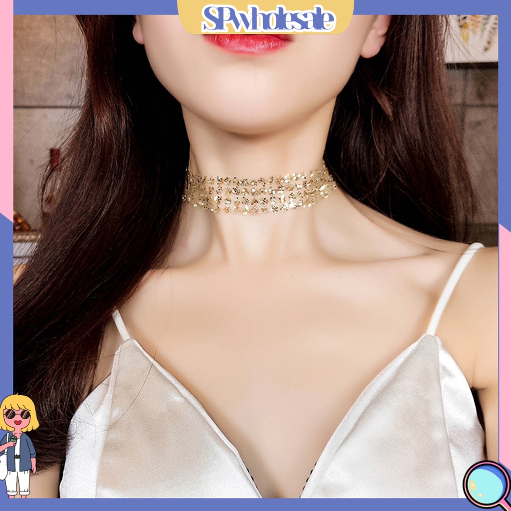 {SPwholesale} Vòng cổ choker đính kim tuyến lấp lánh thời trang cho nữ