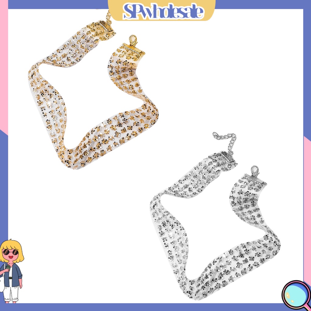 {SPwholesale} Vòng cổ choker đính kim tuyến lấp lánh thời trang cho nữ