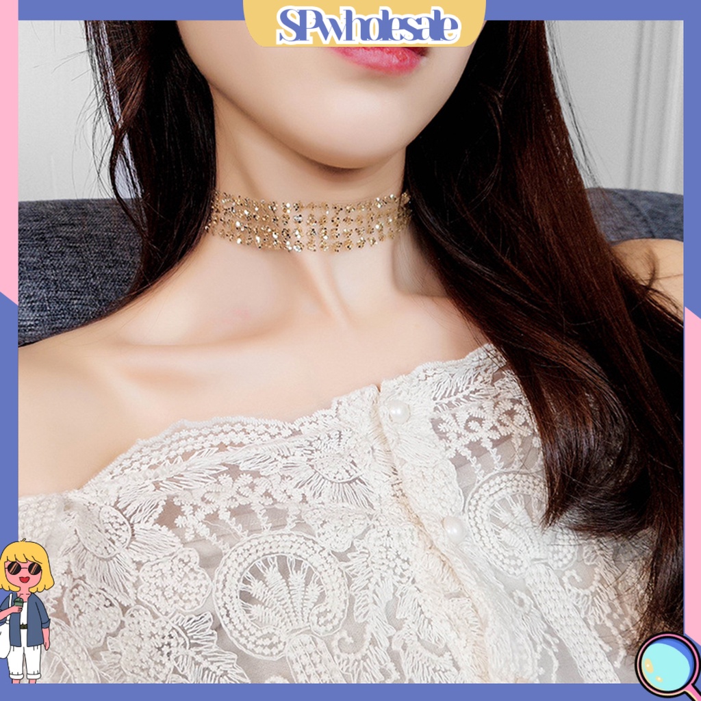 {SPwholesale} Vòng cổ choker đính kim tuyến lấp lánh thời trang cho nữ
