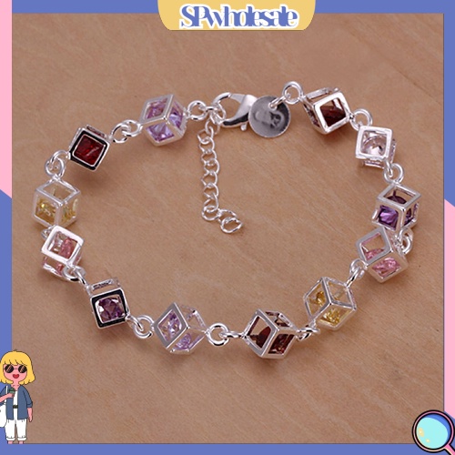 [SPwholesale] Vòng tay mạ bạc đính đá nhiều màu sắc thời trang dành cho nữ