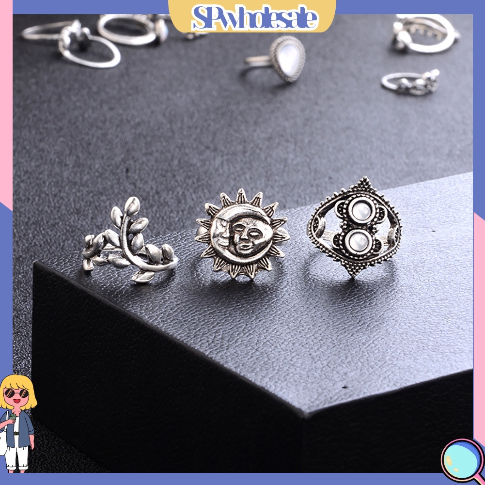 {SPwholesale} Set 14 nhẫn đeo tay đính đá nhân tạo phong cách vintage