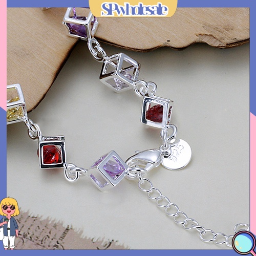 [SPwholesale] Vòng tay mạ bạc đính đá nhiều màu sắc thời trang dành cho nữ