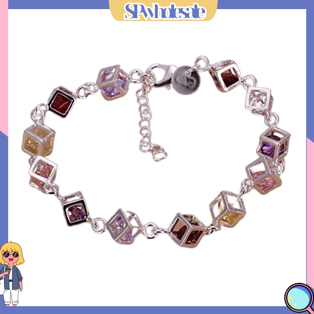 [SPwholesale] Vòng tay mạ bạc đính đá nhiều màu sắc thời trang dành cho nữ