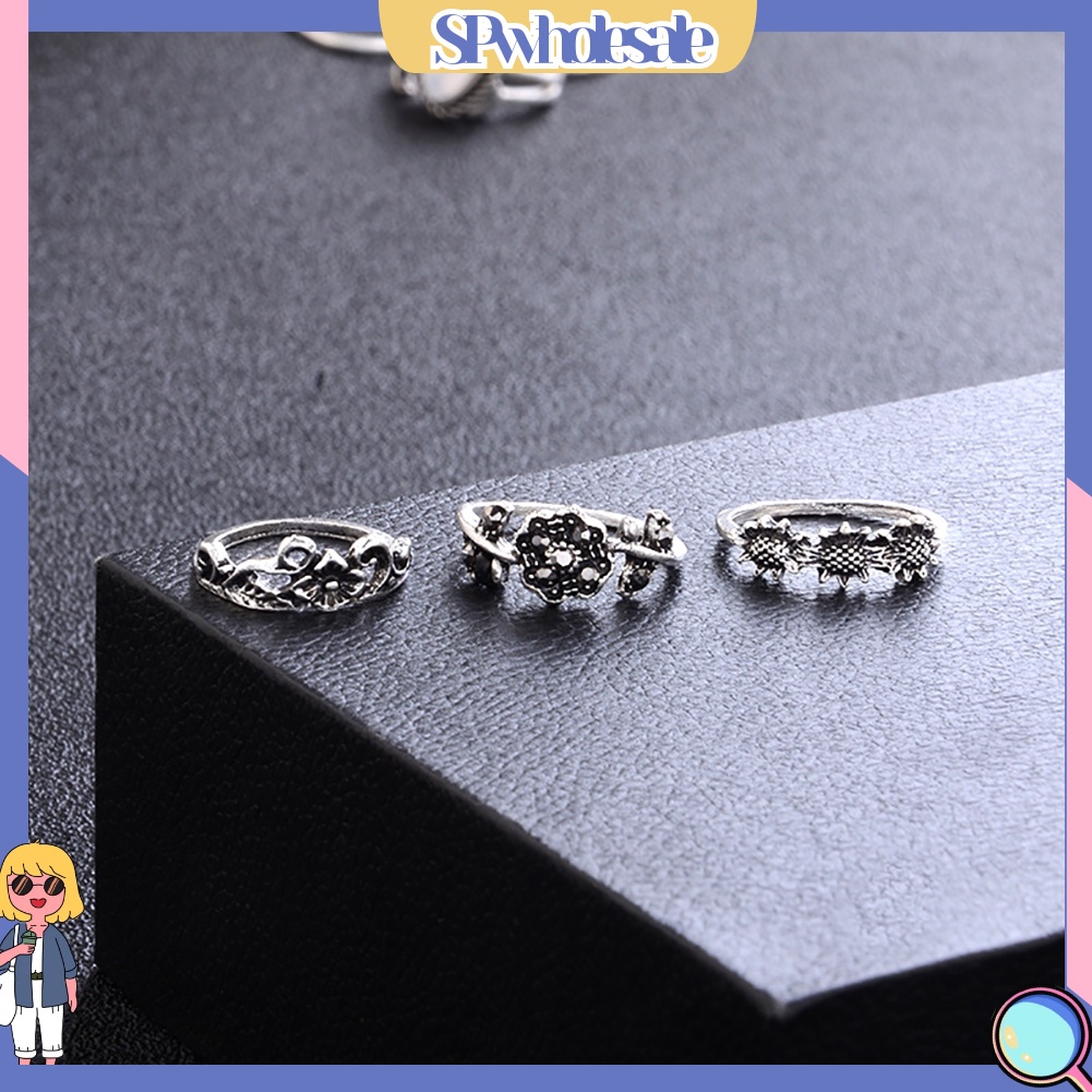 {SPwholesale} Set 14 nhẫn đeo tay đính đá nhân tạo phong cách vintage