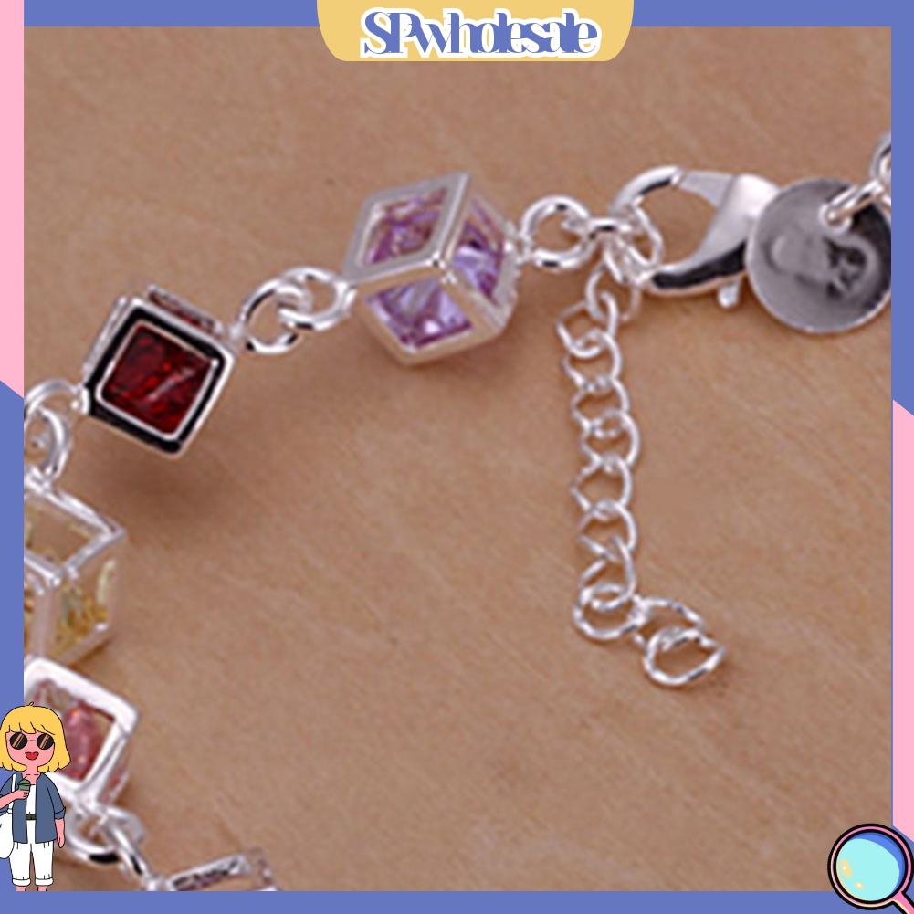 [SPwholesale] Vòng tay mạ bạc đính đá nhiều màu sắc thời trang dành cho nữ