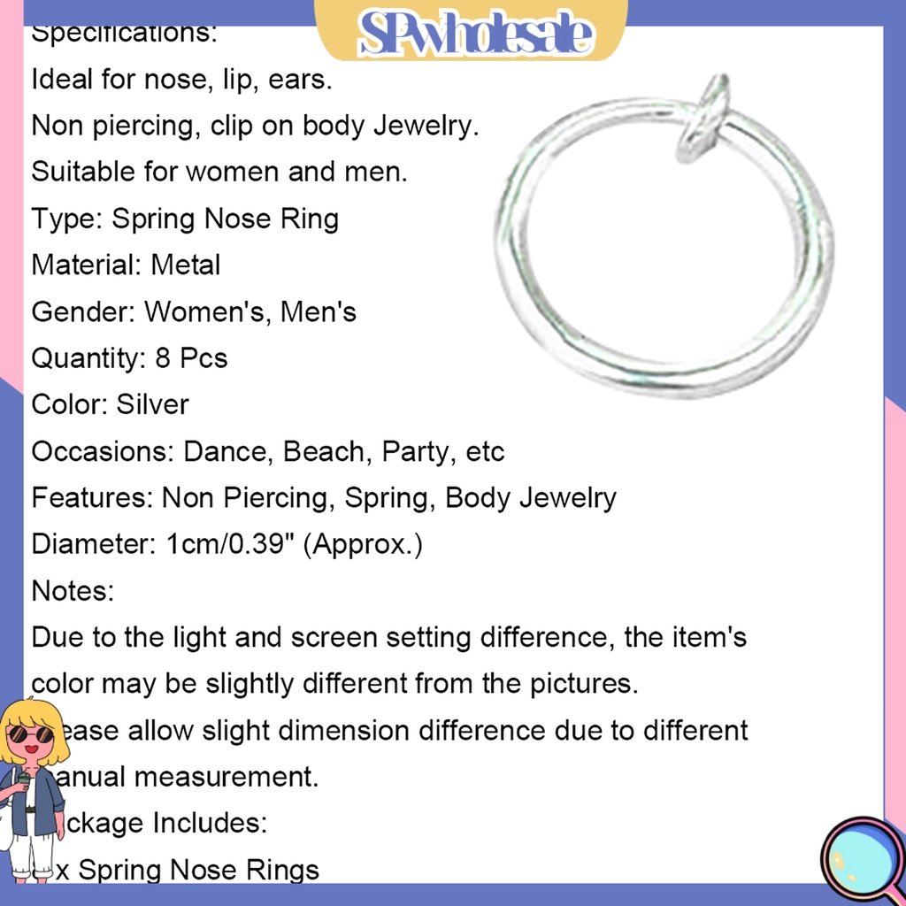 {SPwholesale} Set 8 Khuyên mũi không bấm lỗ thời trang cho nam/nữ