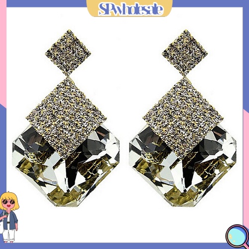 {SPwholesale} Đôi khuyên tai dài hình vuông đính đá thời trang cho nữ