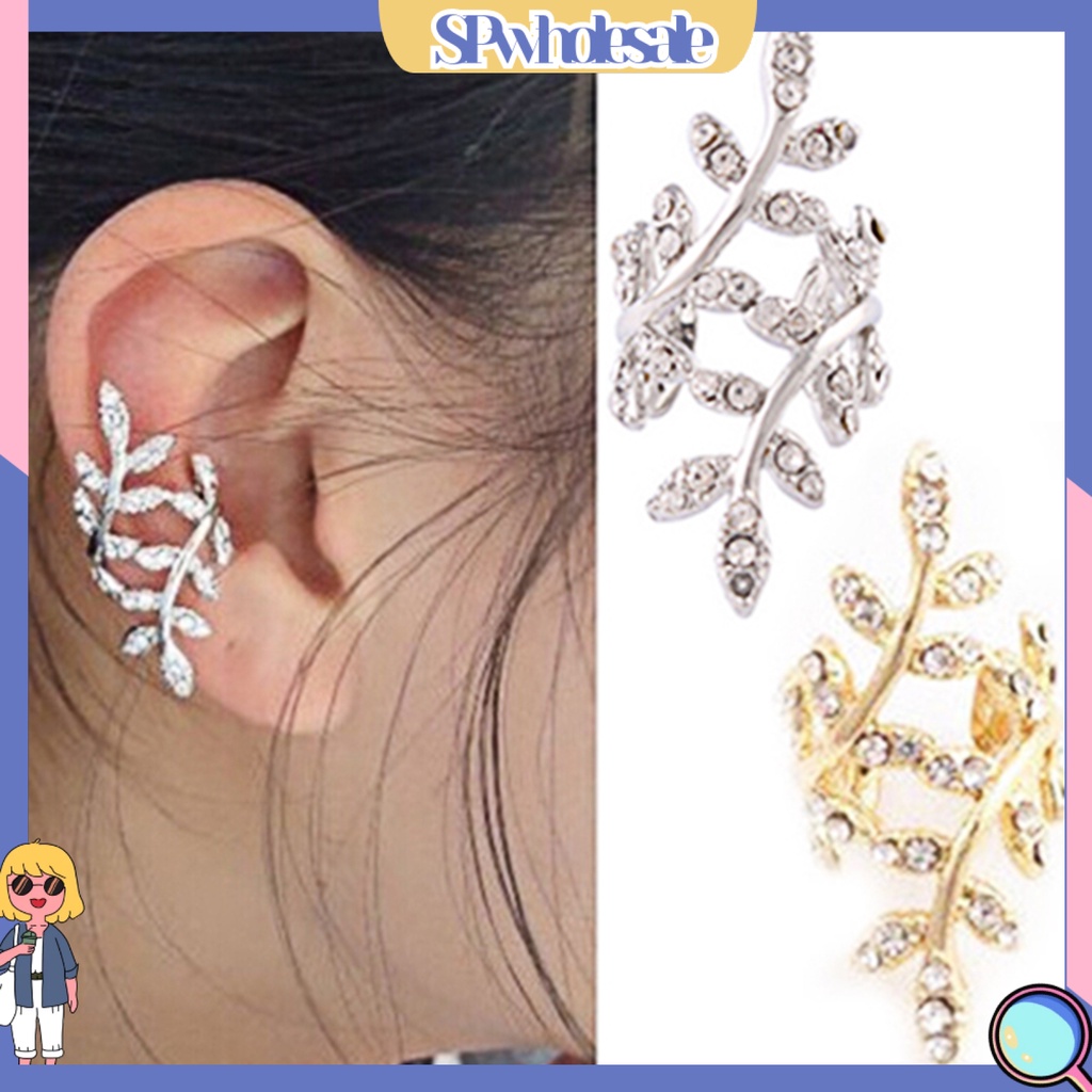 {SPwholesale} Khuyên tai hình chiếc lá đính đá phong cách cá tính dành cho nữ
