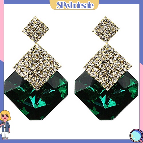 {SPwholesale} Đôi khuyên tai dài hình vuông đính đá thời trang cho nữ