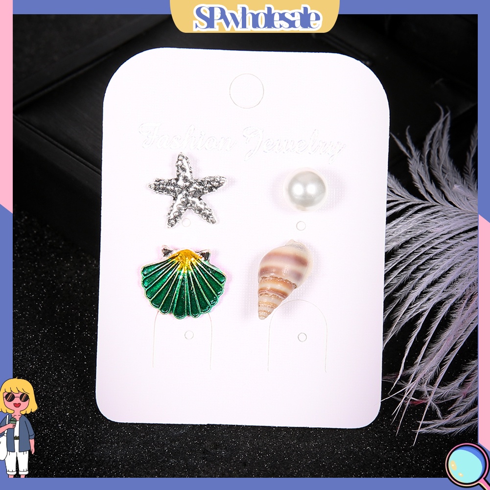{SPwholesale} Set 4 bông tai nữ hình vỏ sò/ ngọc trai dễ thương