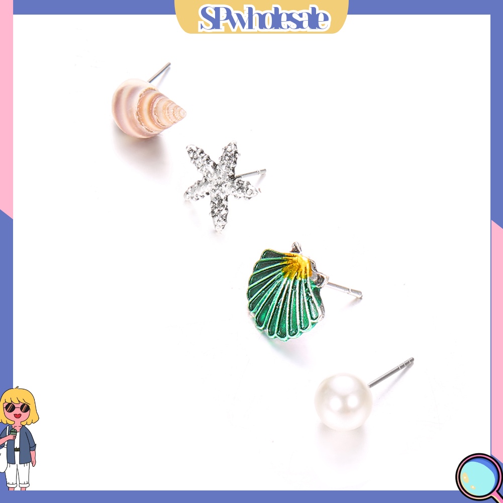 {SPwholesale} Set 4 bông tai nữ hình vỏ sò/ ngọc trai dễ thương