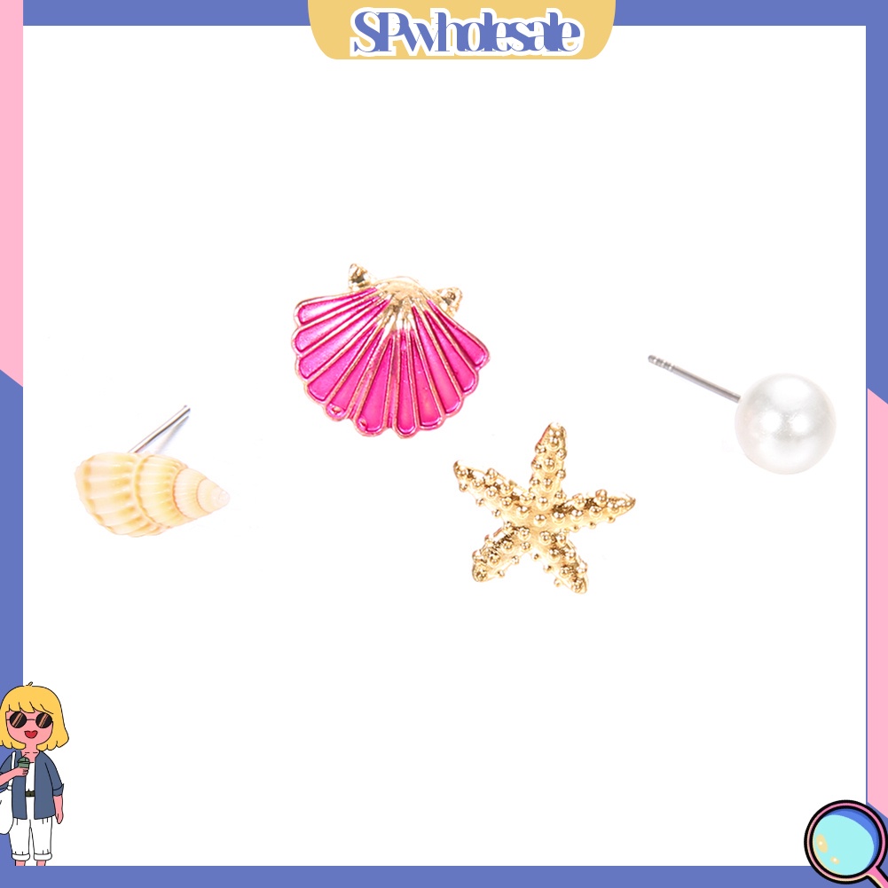 {SPwholesale} Set 4 bông tai nữ hình vỏ sò/ ngọc trai dễ thương