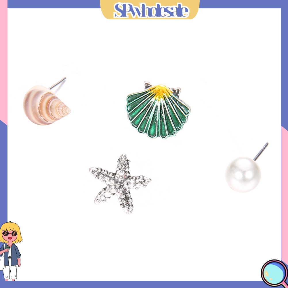 {SPwholesale} Set 4 bông tai nữ hình vỏ sò/ ngọc trai dễ thương