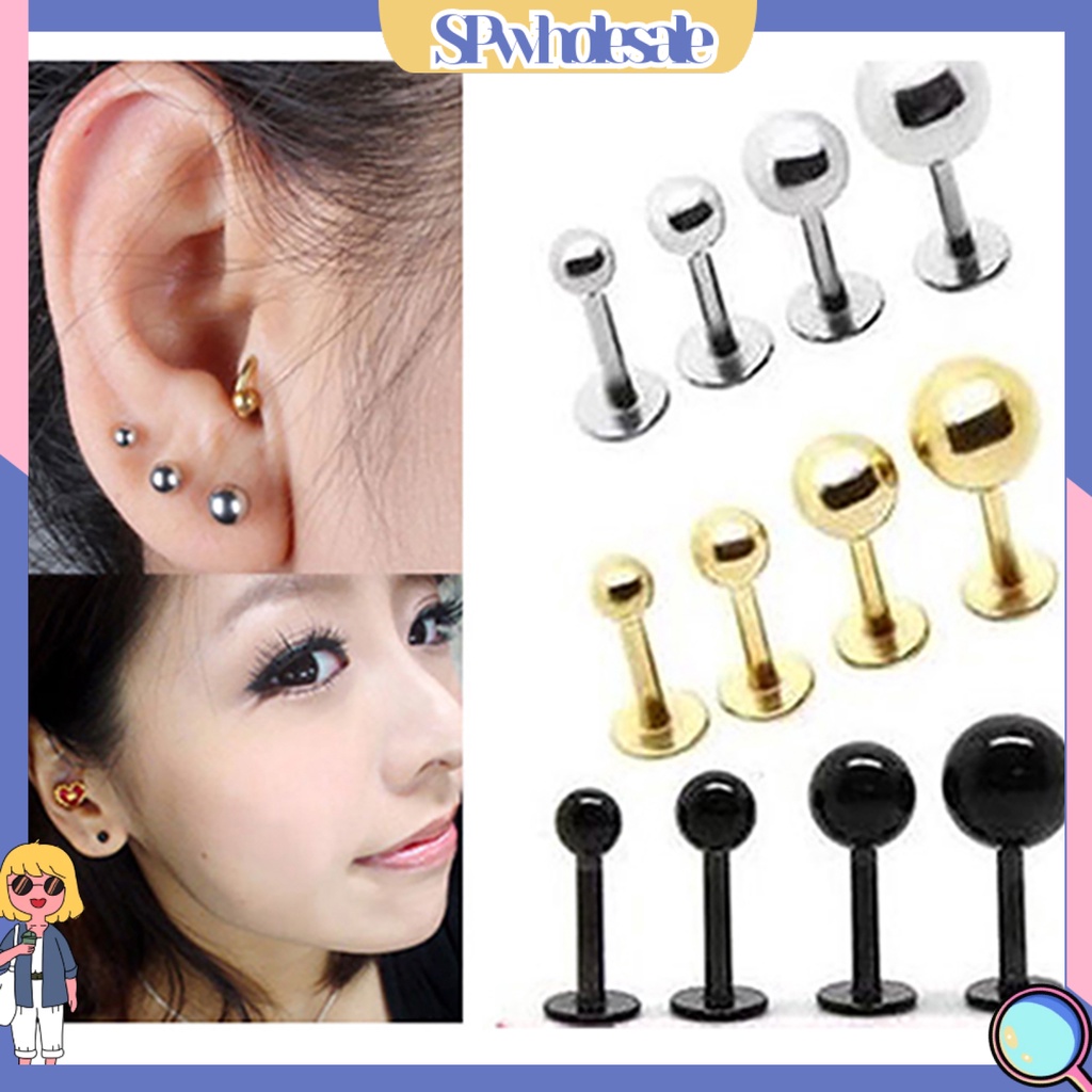 {SPwholesale} Đôi khuyên tai đầu bi tròn bằng inox nhiều màu lựa chọn thời trang dành cho nữ