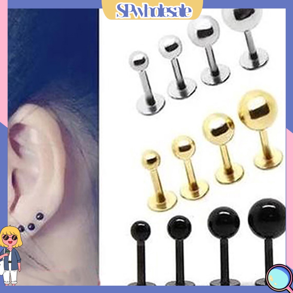 {SPwholesale} Đôi khuyên tai đầu bi tròn bằng inox nhiều màu lựa chọn thời trang dành cho nữ