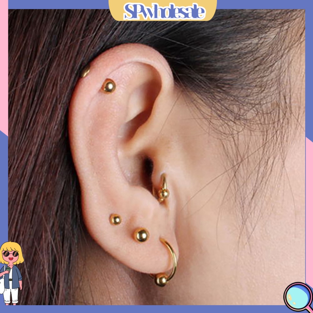 {SPwholesale} Đôi khuyên tai đầu bi tròn bằng inox nhiều màu lựa chọn thời trang dành cho nữ