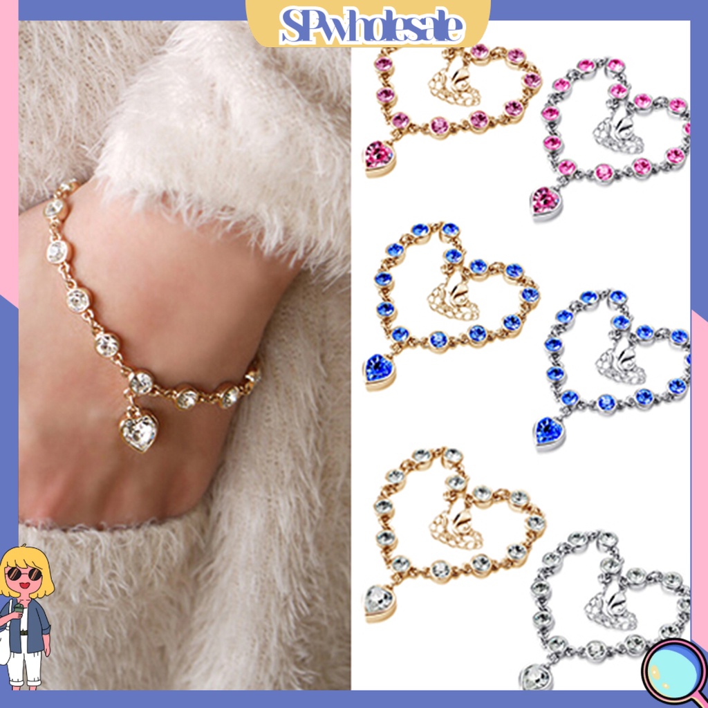 {SPwholesale} Vòng đeo tay đính đá hình trái tim xinh xắn dành cho nữ