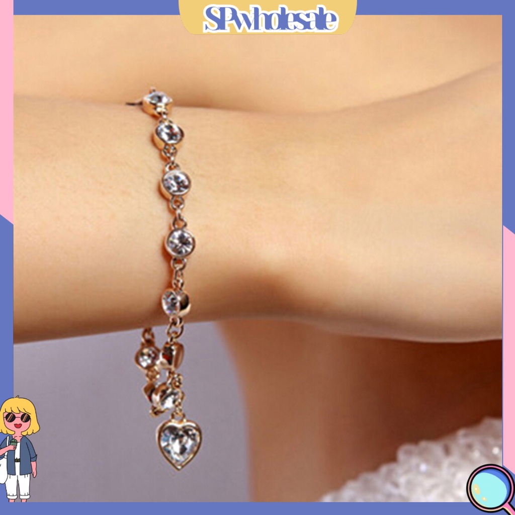 {SPwholesale} Vòng đeo tay đính đá hình trái tim xinh xắn dành cho nữ