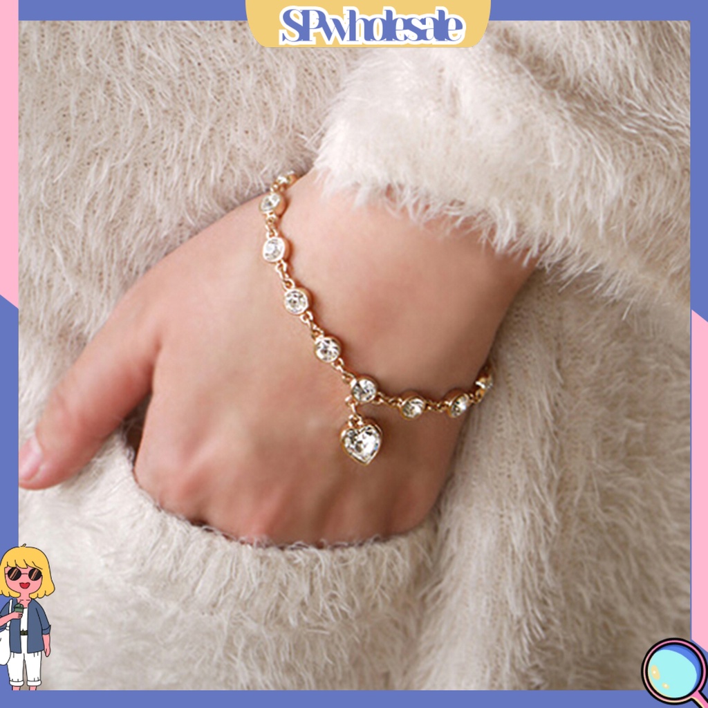 {SPwholesale} Vòng đeo tay đính đá hình trái tim xinh xắn dành cho nữ