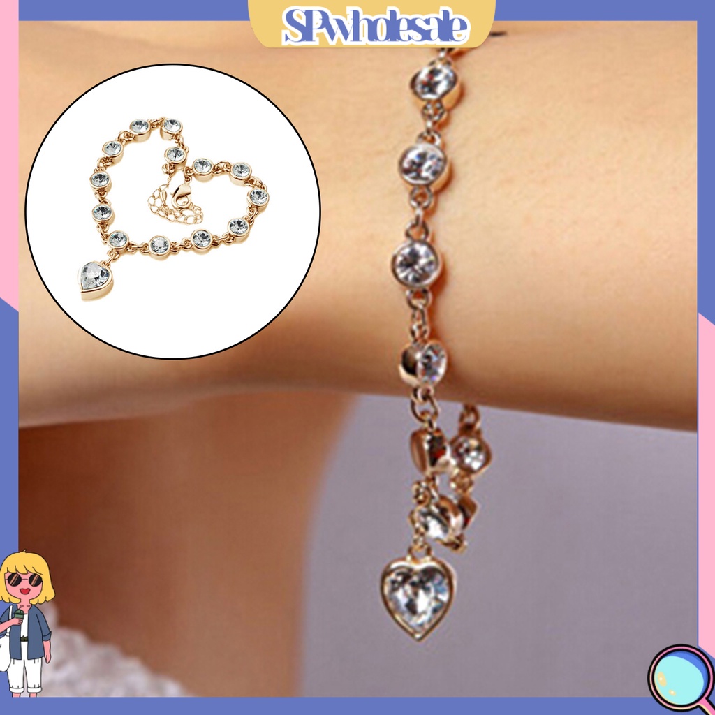 {SPwholesale} Vòng đeo tay đính đá hình trái tim xinh xắn dành cho nữ