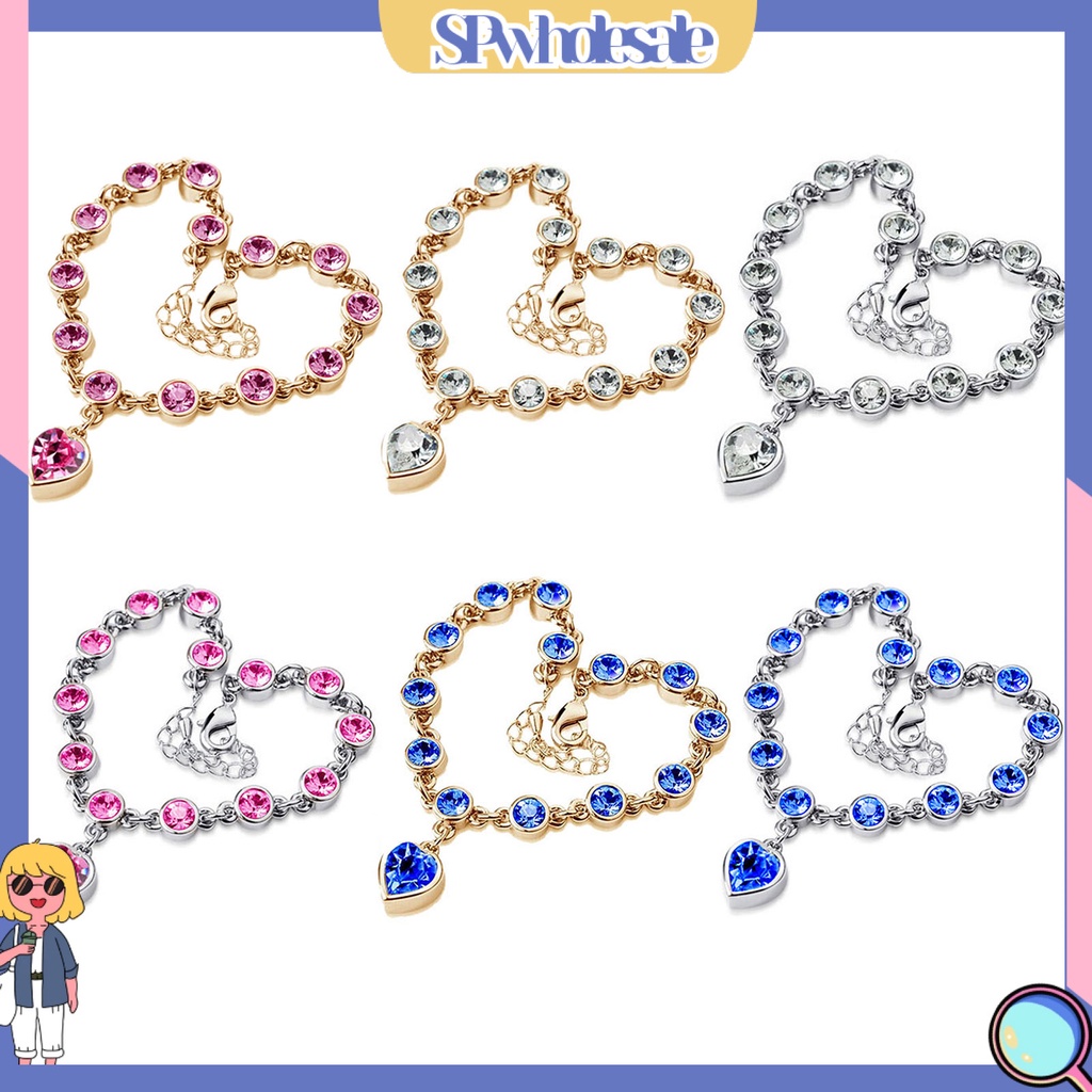 {SPwholesale} Vòng đeo tay đính đá hình trái tim xinh xắn dành cho nữ