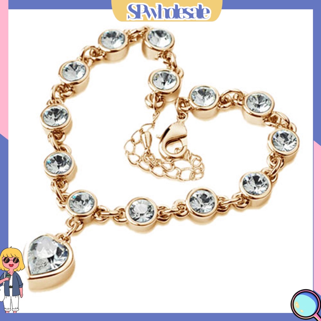 {SPwholesale} Vòng đeo tay đính đá hình trái tim xinh xắn dành cho nữ