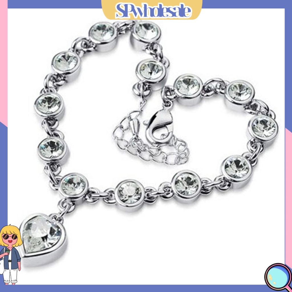 {SPwholesale} Vòng đeo tay đính đá hình trái tim xinh xắn dành cho nữ
