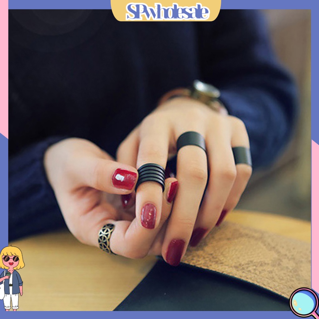 {SPwholesale} Set 3 nhẫn đeo tay màu đen thời trang cho nữ