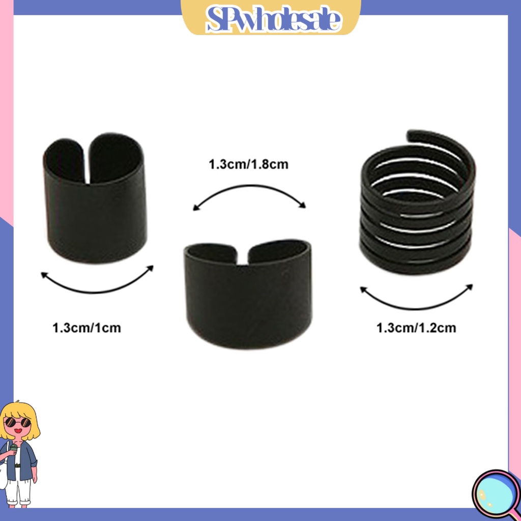 {SPwholesale} Set 3 nhẫn đeo tay màu đen thời trang cho nữ