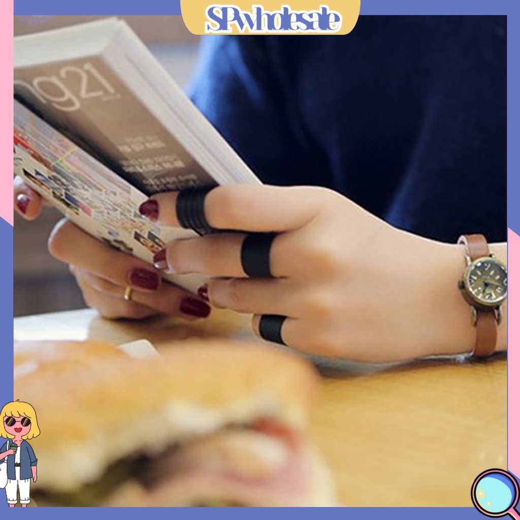 {SPwholesale} Set 3 nhẫn đeo tay màu đen thời trang cho nữ