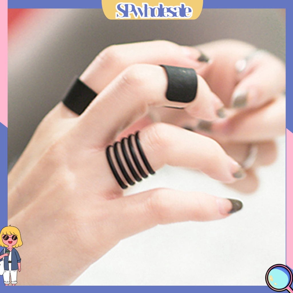 {SPwholesale} Set 3 nhẫn đeo tay màu đen thời trang cho nữ