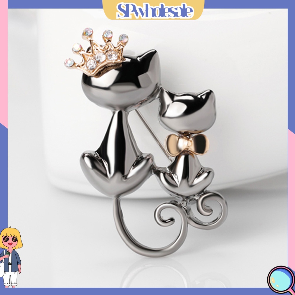 {SPwholesale} Ghim cài áo kim loại hình mèo đính đá dễ thương