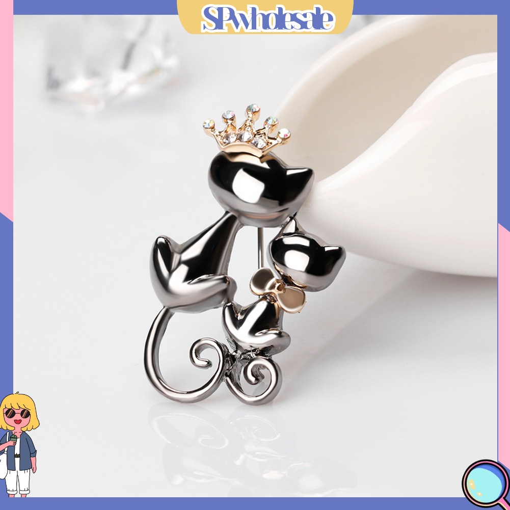 {SPwholesale} Ghim cài áo kim loại hình mèo đính đá dễ thương