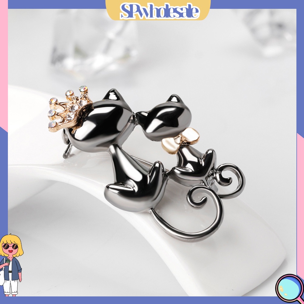 {SPwholesale} Ghim cài áo kim loại hình mèo đính đá dễ thương