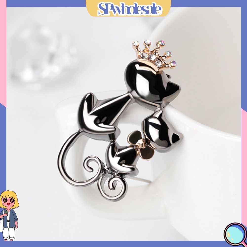 {SPwholesale} Ghim cài áo kim loại hình mèo đính đá dễ thương