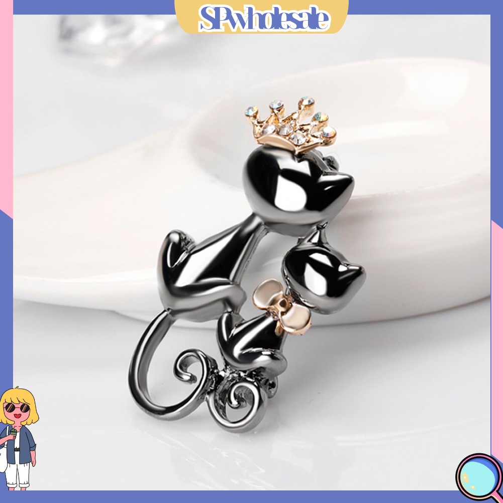 {SPwholesale} Ghim cài áo kim loại hình mèo đính đá dễ thương