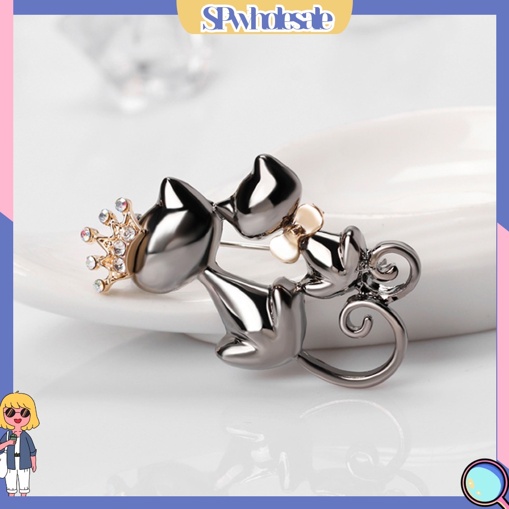 {SPwholesale} Ghim cài áo kim loại hình mèo đính đá dễ thương
